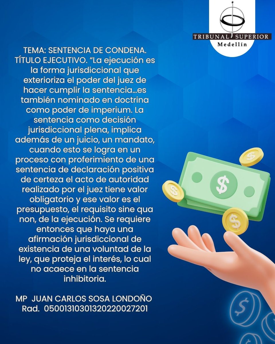 TEMA: SENTENCIA DE CONDENA. TÍTULO EJECUTIVO
MP JUAN CARLOS SOSA LONDOÑO
Rad. 05001310301320220027201
Sala Civil
Descarga la providencia a través del QR que se encuentra en la última imagen en nuestra publicación en Instagram @tribsupmed instagram.com/p/DL2W8MpuccA/…