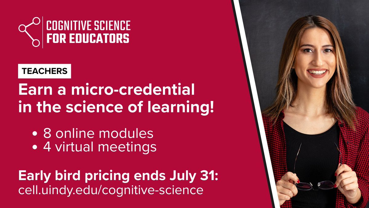 CELLuindy's tweet image. 💡 Teachers: Want to know what actually helps students learn? Join @CELLuindy + @Inner_Drive for an online, research-based micro-credential in the science of learning designed for real-world classrooms.

Early bird pricing ends July 31!

Register today: cell.uindy.edu/cognitive-scie…