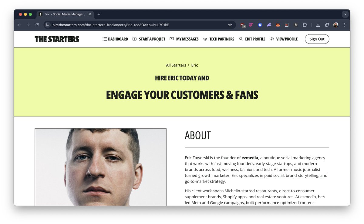 Proud to share I've joined @hirethestarters's vetted network of top-tier marketers, strategists, and creatives in ecom.

If you’re building something and need paid social, content strategy, or go-to-market firepower, hmu 🙏

(link in next tweet)