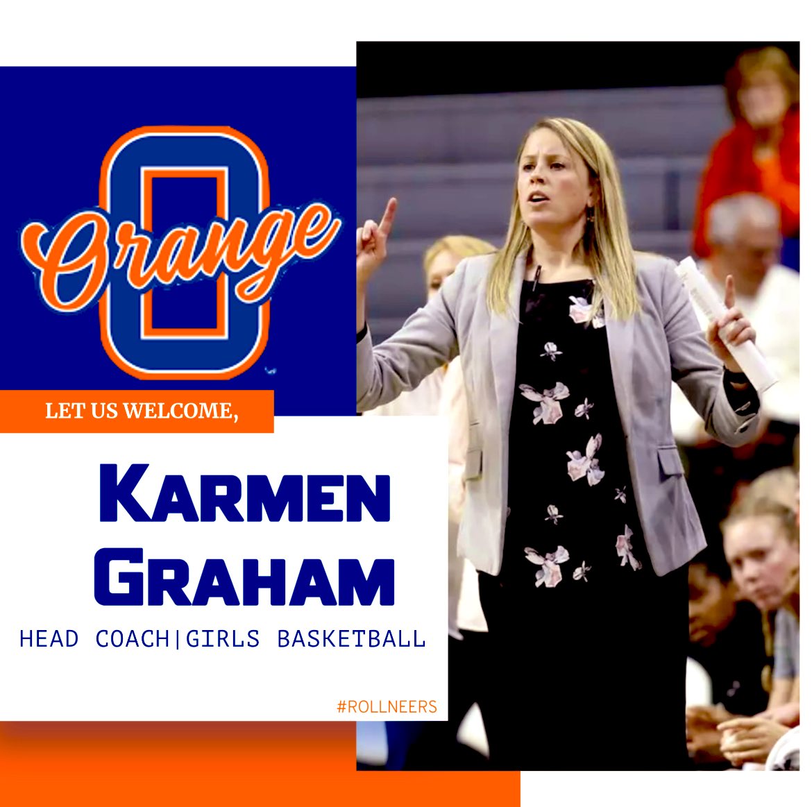 Pending board approval, we would like to welcome Karmen Graham as our next Girls Basketball Head Coach. Coach Graham comes to Orange with extensive Division 1 coaching experience. 

Welcome to the Pioneer family, Coach! 

Roll Neers🍊