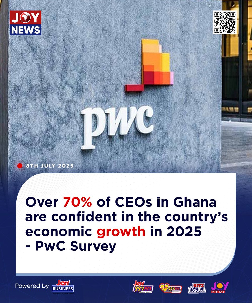Over 70% of CEOs in Ghana are confident in the country’s economic growth in 2025 - PwC Survey

#JoyNews
