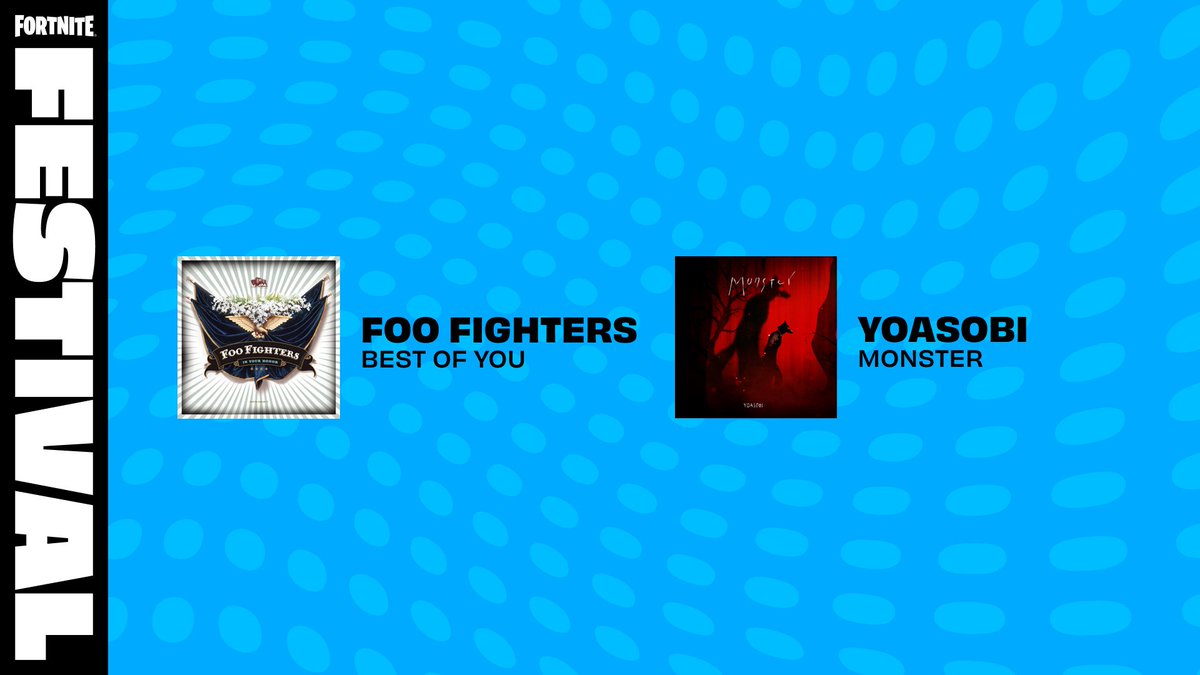 🎵 ¡Nuevas Pistas de Improvisación que llegan este jueves a Fortnite!

🔹 Foo Fighters – Best Of You
🔹 YOASOBI – Monster

#Fortnite #FortniteFestival