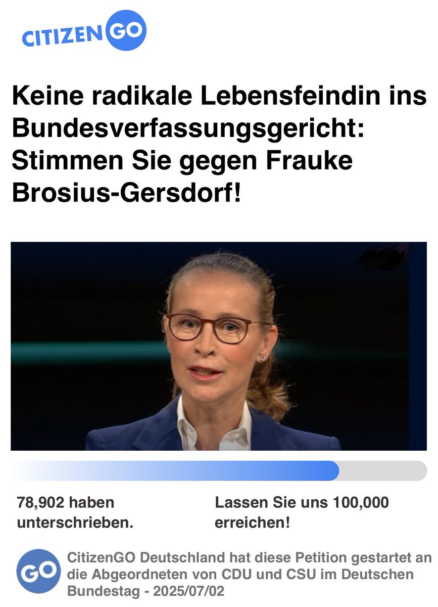 Gestern waren es noch 48.000 Unterschriften. Plus 30k fehlen noch 22k.

Ich kann schlecht einschätzen wieviele Abgeordnete der Union noch über einen letzten Rest von Rückgrat verfügen. Aber eine kleine Stütze wäre so eine kurzfristige Petition bestimmt. 

citizengo.org/de/lf/15853-Ke…