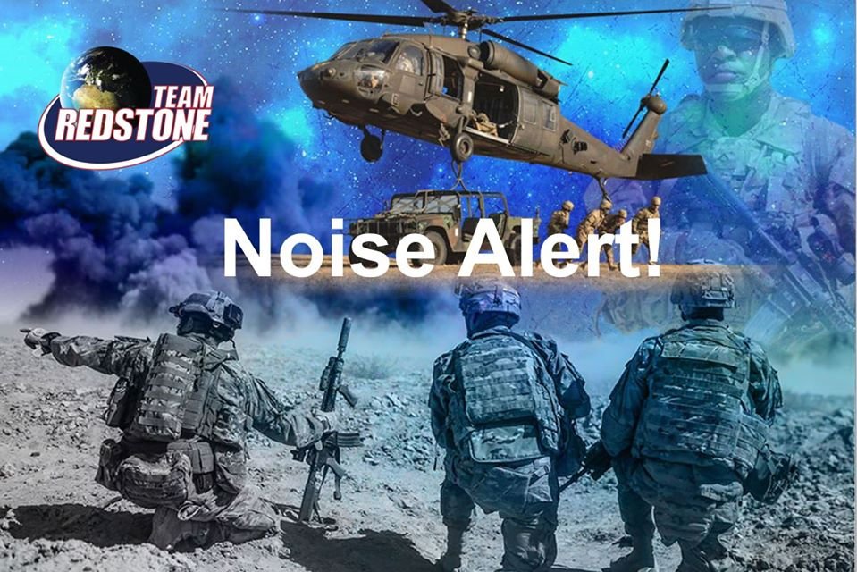 Redstone Arsenal (@teamredstone) on Twitter photo Noise Alert! A test range in the southwest section of Redstone Arsenal will host multiple tests today, Tuesday, July 8, from 10 a.m. through  1 p.m. Expect an increase in noise. #BOOM! Noise Alert! A test range in the southwest section of Redstone Arsenal will host multiple tests today, Tuesday, July 8, from 10 a.m. through  1 p.m. Expect an increase in noise. #BOOM!