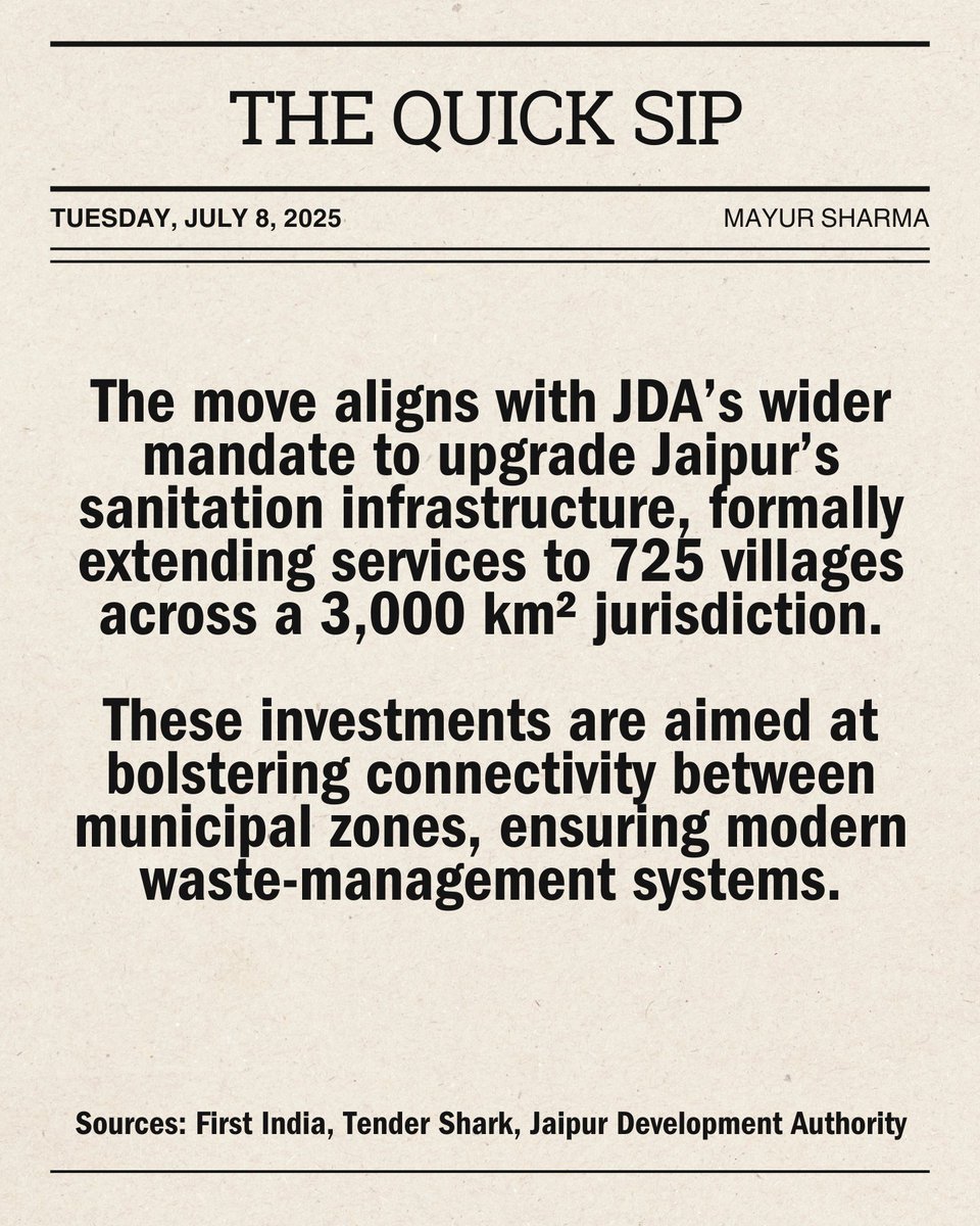Mayur Sharma (@mayur259) on Twitter photo #WaterNews: Jaipur Development Authority Approves ₹122 Crore for Sewer Line Projects Linked to Swarn Vihar, Nevta, and Sanjhariya STPs Covering 3000 km² Urban Jurisdiction.
@crpaatil <a href="/DoWRRDGR_MoJS/">Ministry of Jal Shakti, DoWR, RD&GR, GoI</a> @JDAjaipur @rajCMO <a href="/RajGovOfficial/">Government of Rajasthan</a> @bhajanlalbjp @bhajanlalofc @bagadeharibhau #WaterNews: Jaipur Development Authority Approves ₹122 Crore for Sewer Line Projects Linked to Swarn Vihar, Nevta, and Sanjhariya STPs Covering 3000 km² Urban Jurisdiction.
@crpaatil <a href="/DoWRRDGR_MoJS/">Ministry of Jal Shakti, DoWR, RD&GR, GoI</a> @JDAjaipur @rajCMO <a href="/RajGovOfficial/">Government of Rajasthan</a> @bhajanlalbjp @bhajanlalofc @bagadeharibhau