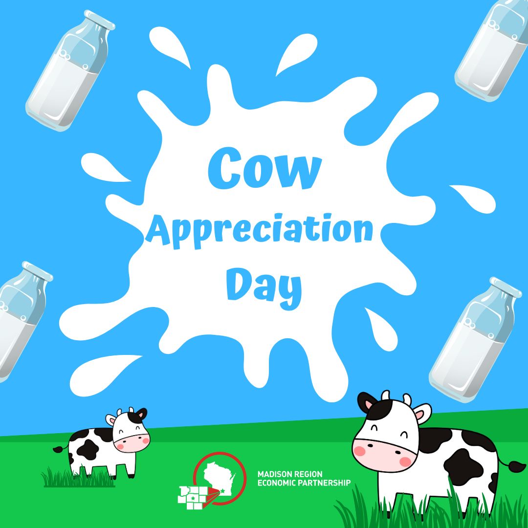 🐄🥛 Happy Cow Appreciation Day!

🥇 Fun Fact: Wisconsin is home to over 1 million dairy cows and over 25 billion gallons of milk are produced in Wisconsin each year! 🧀

*
*
*
#CowAppreciationDay #WisconsinDairy #AmericaDairyland #MadREP #SupportLocalAg #FunFact