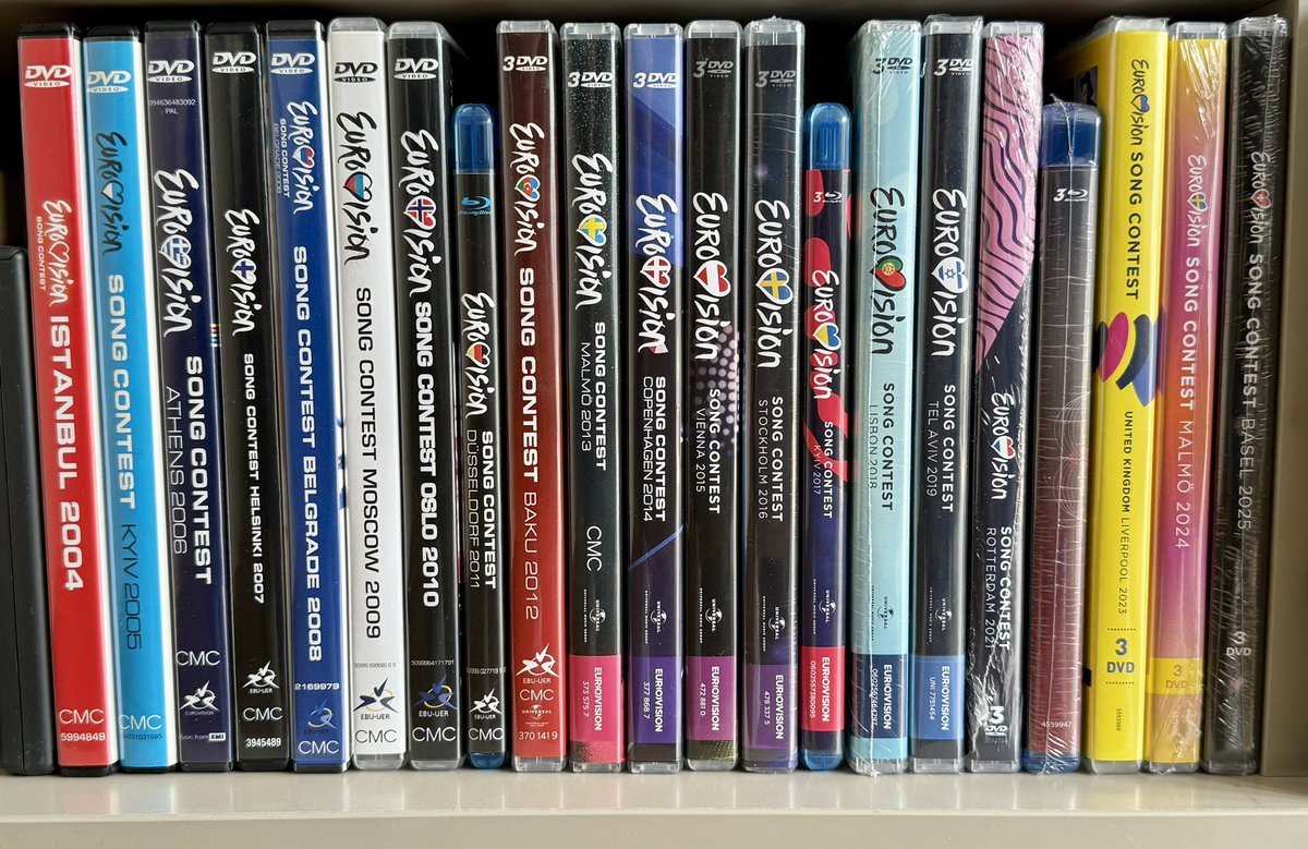 willovision's tweet image. The collection grows as #Eurovision 2025 joins the rest on the shelf 📀