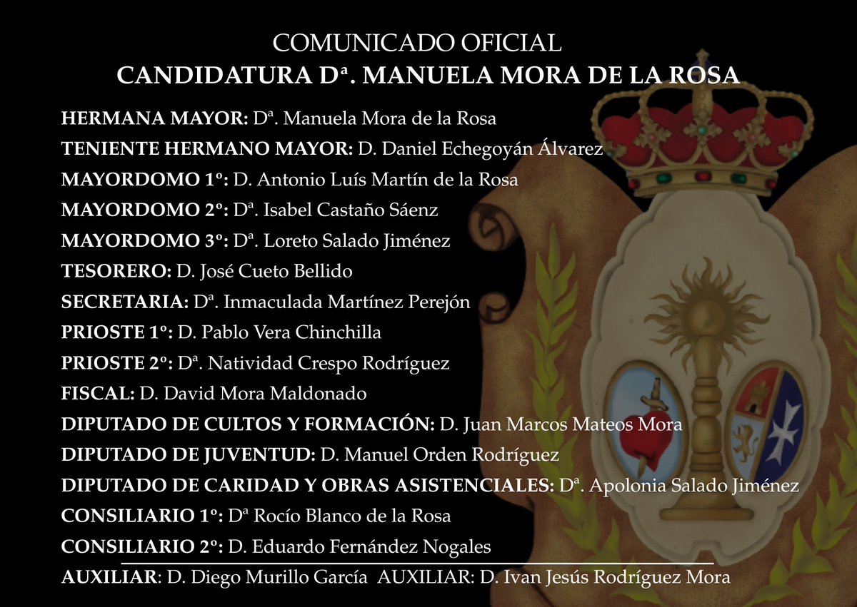 CABILDO GENERAL DE ELECCIONES ||

Una vez cumplimentado el plazo de presentación de candidaturas y habiéndose presentado solo una encabezada por N. H. Dª Manuela Mora De la Rosa, compartimos con todos los hermanos la lista con la candidatura.