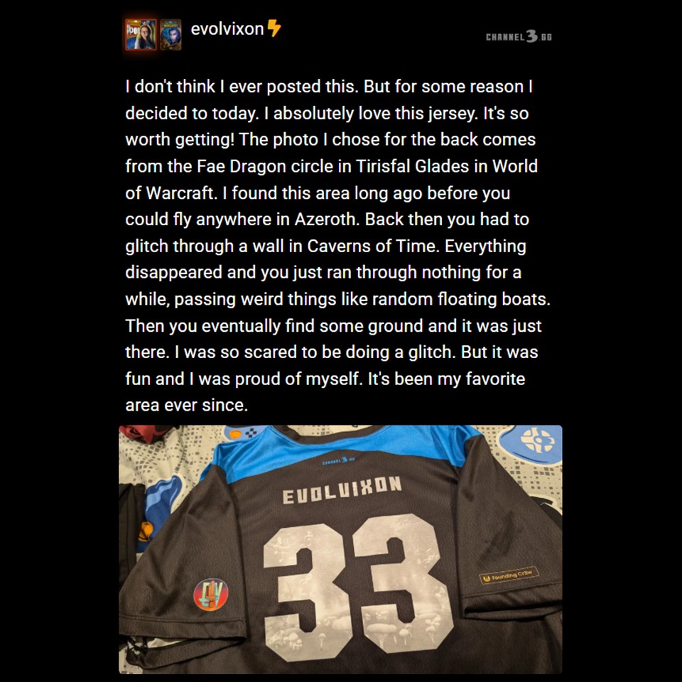 It's really sweet to learn the story behind the custom jerseys that people put together on C3. Thanks for sharing @evolvixon!