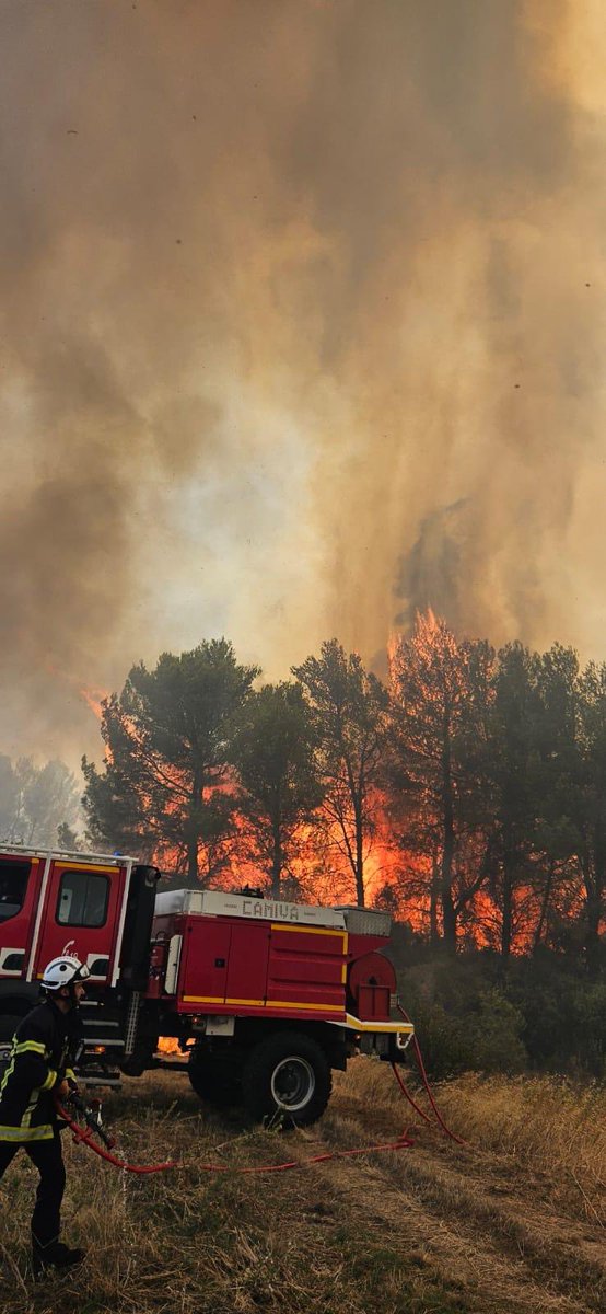 #Situation|| CASTELNAU DE GUERS 
Les moyens terrestres &amp; aériens ont permis de rétrécir les flancs &amp; ralentir la progression du 🔥 qui ne menace plus l’<a href="/A9Trafic/">Autoroute A9</a> qui devrait être remise en service 300 #pompiers sur place 🚒 Le feu a parcouru plus de 3,5Km &amp; a brûlé près de 400Ha