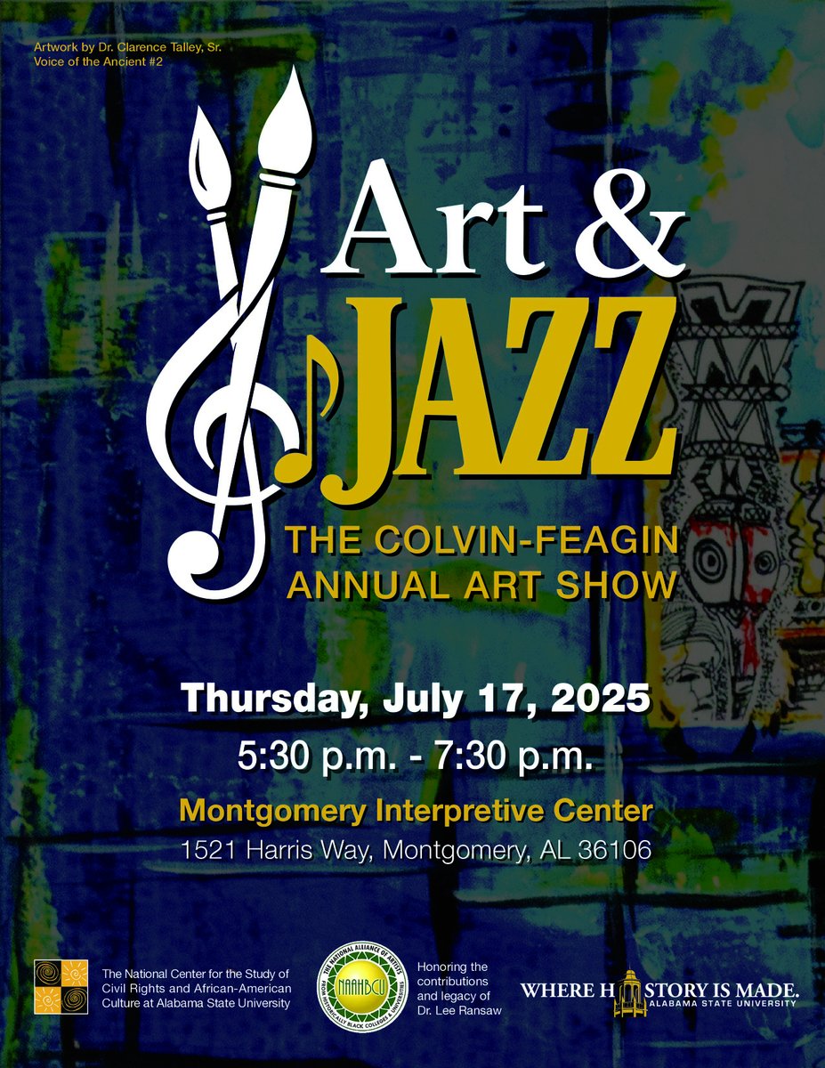 The Colvin-Feagin Art &amp; Jazz Show is the perfect finale to ASU’s birthday festivities. Enjoy live jazz, stunning art, and tributes to legendary HBCU figures.

Join us Thursday, July 17 from 5:30 p.m. - 7:30 p.m. at the Montgomery Interpretive Center. Admission is free.