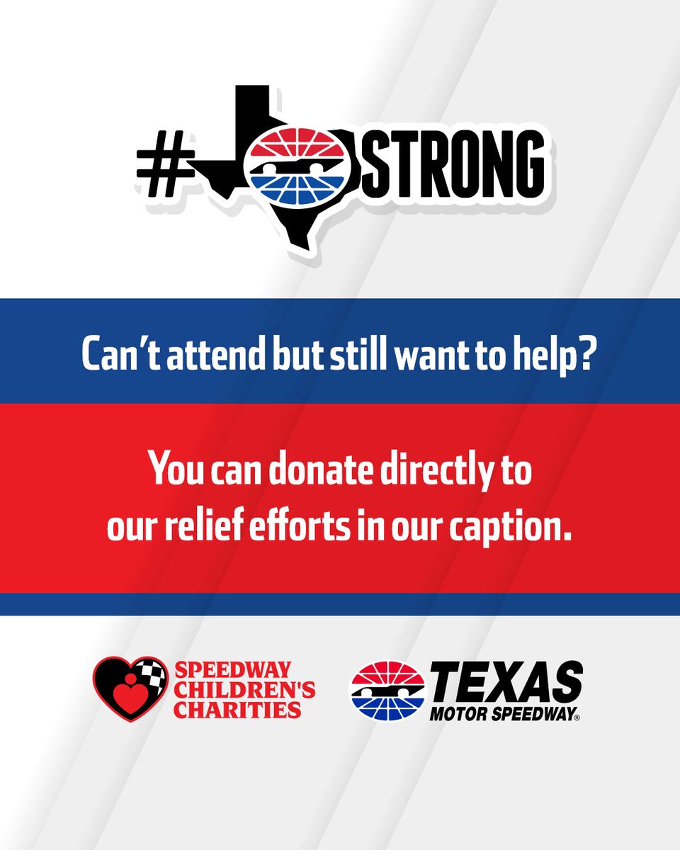 TXMotorSpeedway's tweet image. Together we can make a difference. 💙
Click the link below to make a donation benefiting Kerr County flood relief efforts for children in need, and join us on July 18th. #TexasStrong
Donate Here: bit.ly/4nEsheC