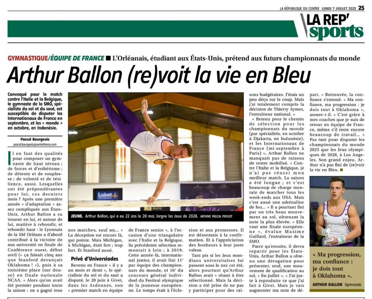 "My confidence, my progress: I owe everything to Oklahoma. It's thanks to my coaches that I'm back on the French National Team, even if there's still a lot of work to do." -Arthur Ballon to La Republique du Centre

Arthur has qualified for France's World Championship selection.