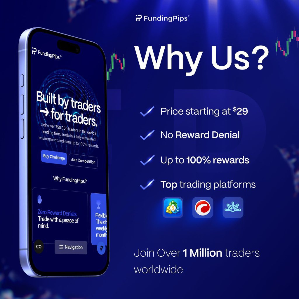 I am giving away 6× $5k FundingPips 

To my actives and randoms 

To win:
●Follow <a href="/fundingpips/">FundingPips</a> , <a href="/Khldfx/">Khaled</a> , <a href="/lailayanCMO/">Lily</a> , <a href="/speedouFx/">Speedou</a> , <a href="/NasaraCapital/">Nasara Forex Academy</a> 
●Tag 2 Traders and tell them about FundingPips 2 step challenge and 1 thing special you love with fundingpips 

Ends 12th July