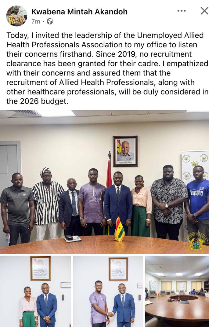 I invited the leadership of the Unemployed Allied Health Professionals. We are committed to solving their challenges. #AbanPapaAba