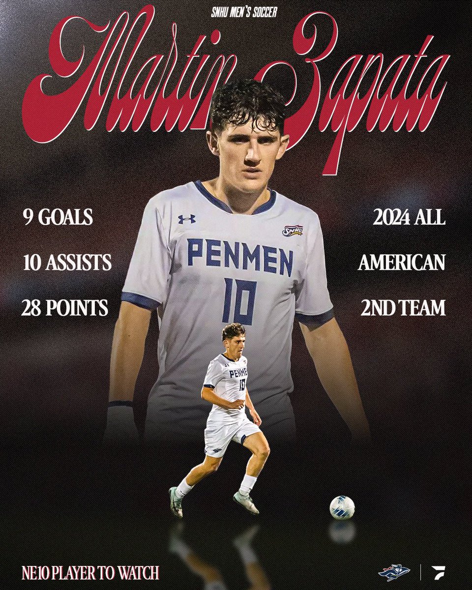 FloFC_'s tweet image. NE10 Player To Watch: Martin Zapata ⚽️
The Penmen midfielder had himself a year in ‘24! He was the leading point scorer in the NE10 with 28 points and was an All American. He takes the field with SNHU this fall 👏
#NE10FC | @TheNortheast10 | @SNHUMensSoccer