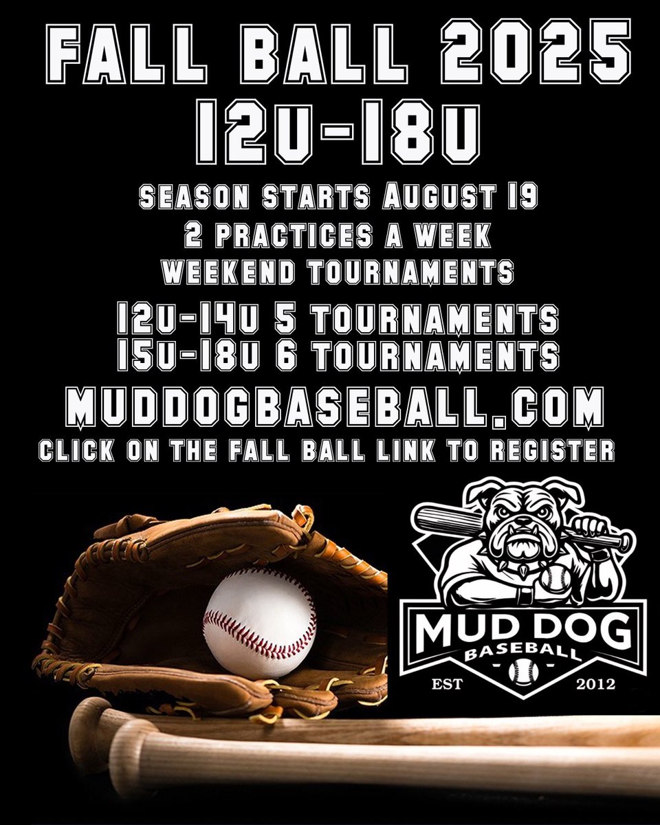 Register now for Fall Ball muddogbaseball.com