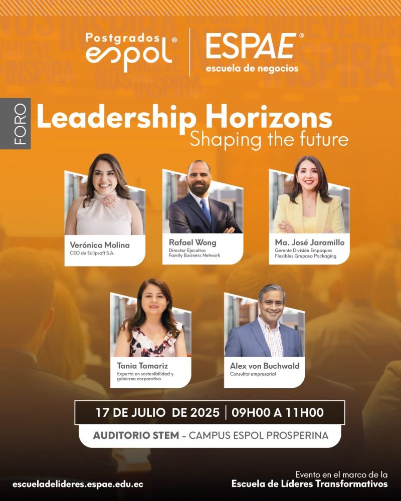 #Foro | Leadership Horizons: Shaping the Future  

En el marco de la primera edición de la Escuela de Líderes Transformativos, te invitamos a vivir un foro que reunirá a destacadas figuras empresariales. 

📅17 de julio - 09:00

Inscríbete: bit.ly/LeadershipHori… #DecidoSerEspae