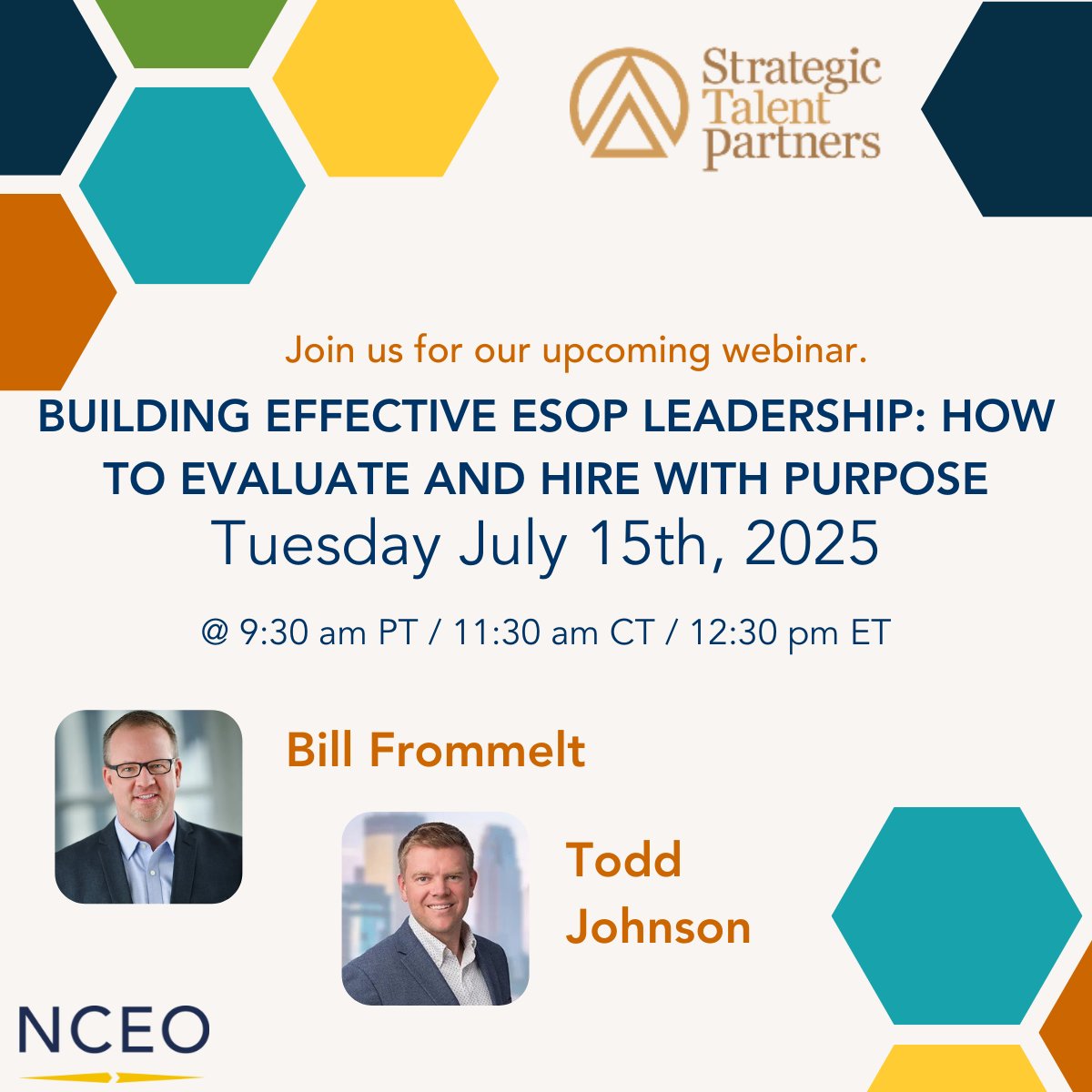 ESOP leaders aren't just managers—they're ownership-minded culture builders. Join Bill Frommelt &amp; Todd Johnson for an interactive session on hiring leaders who drive performance AND align with employee ownership values. Get their proven framework. Register now!