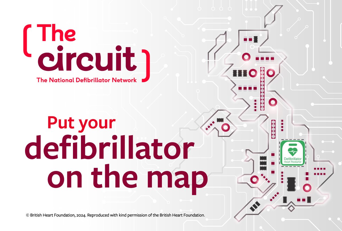 Register your #AED device on the thecircuit.uk Every minute that passes without #CPR &amp; #defibrillation reduces the chances of survival, but immediate #CPR and #defibrillation can be a life changer and increase the chance of survival to more than #50% Register your #AED