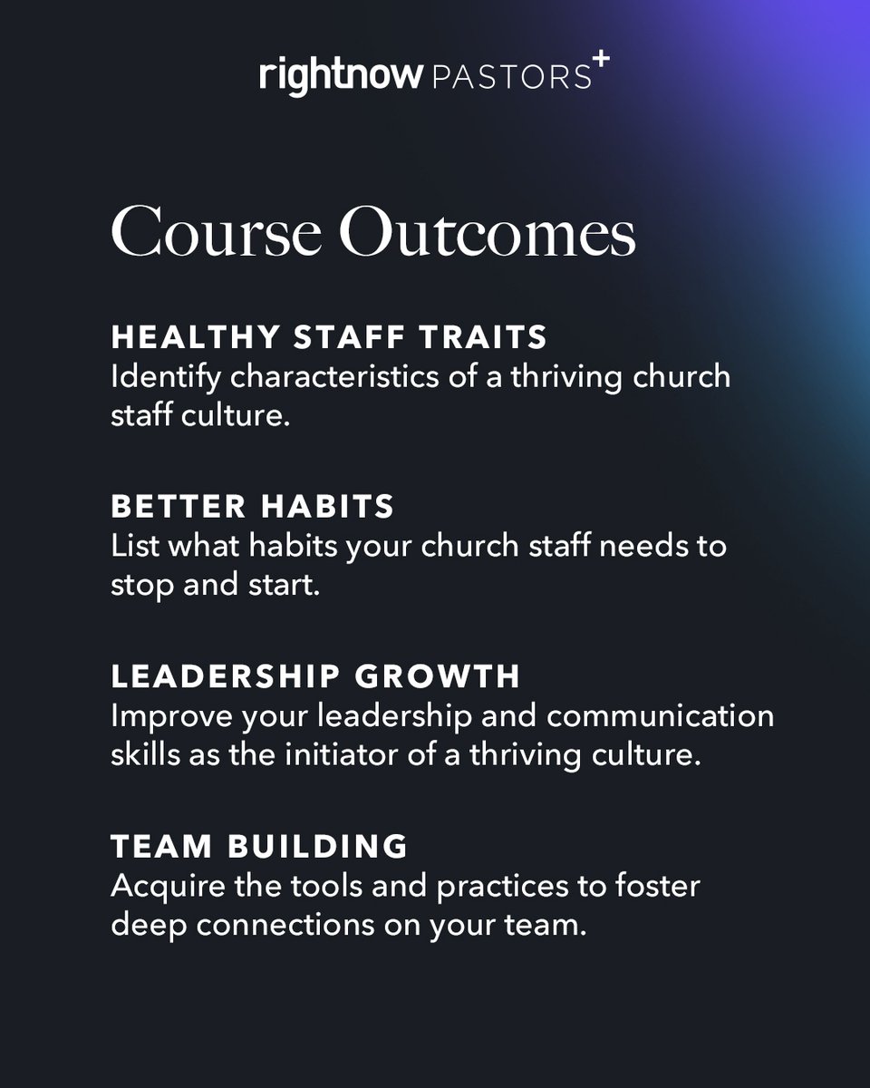RightNowMedia's tweet image. Church leaders, ready to transform your church staff culture? 🌱 In the RightNow Pastors+ course, A Healthy Church Staff Culture, @DrHenryCloud empowers you to build a healthy culture from the ground up.
🔗 See the link below to learn more. rnow.me/pastorsplus