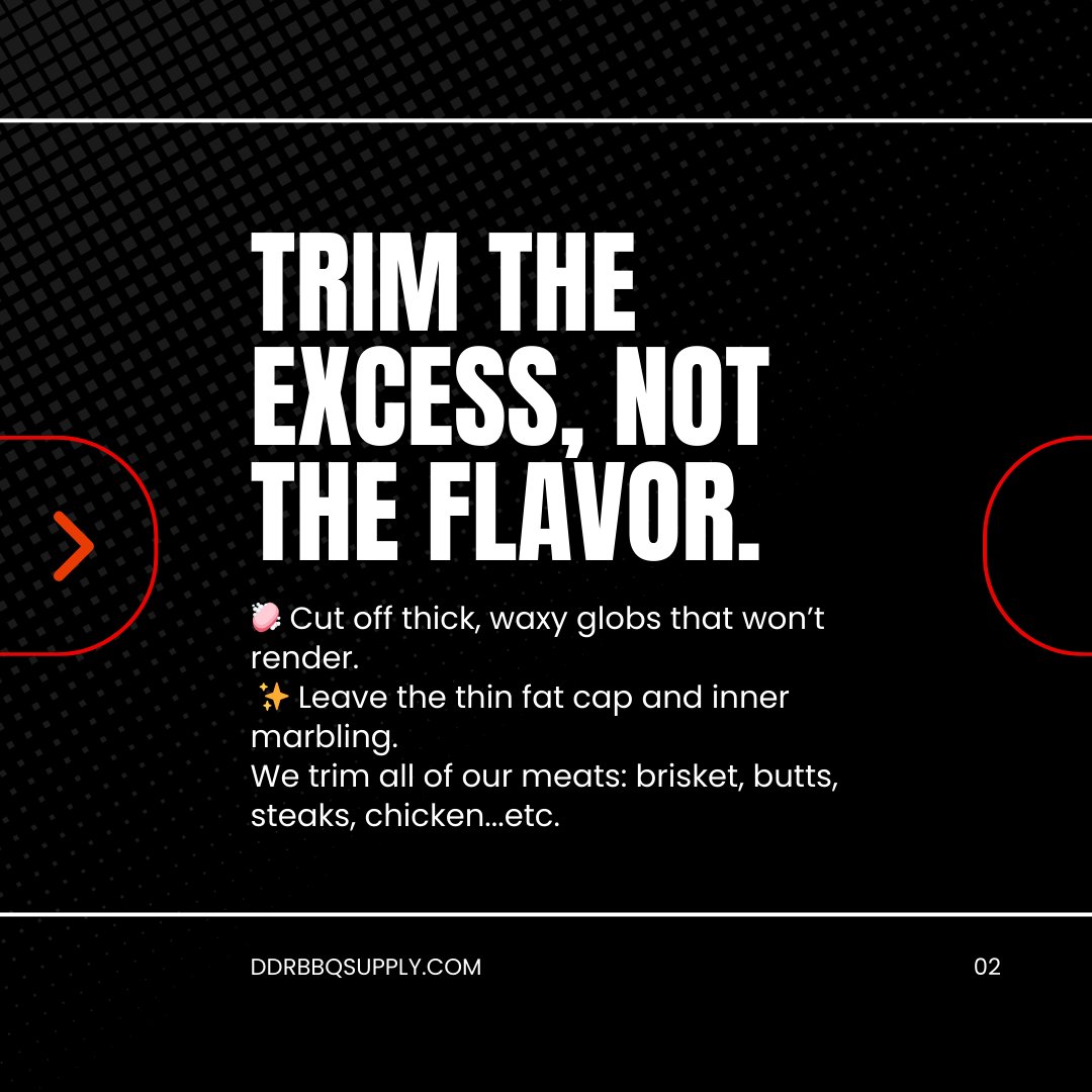 ddrbbqsupply's tweet image. Trim the excess, not the magic. That fat is what turns meat into melt-in-your-mouth BBQ.

🔥 Follow DDR BBQ Supply for real pitmaster tips that bring the flavor home.

#FatMeansFlavor #BBQTips #BrisketTrim #MeatScience #GrillMaster #BarbecueBasics #BBQSecrets #SmokedMeat