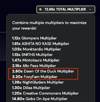 Ready to participate. 

<a href="/foxyfam_/">FoxyFam 🦊</a> and <a href="/dawnoftheduck/">Dawn of The Duck</a> with some good multipliers.

💸Grab some before the prices go higher! Just sayin'
magiceden.us/collections/ap…
magiceden.us/collections/ap…