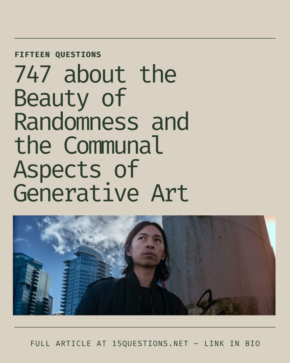 ENICOLL's tweet image. Some words from @RChan747 on ‘15 Questions’ about code-based art and how our @artblocks_io drop became the cover art for Pacific Spirit 🤍
Read here:
15questions.net/interview/747-…