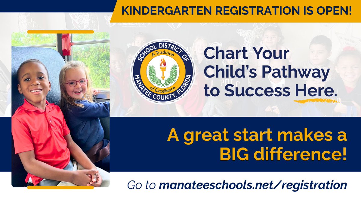 A great start makes a big difference! ❤️ Kindergarten helps children build confidence, make new friends, and develop a love of learning that grows year after year. 

If your child will be 5 years old by Sept. 1st, register today: manateeschools.net/registration