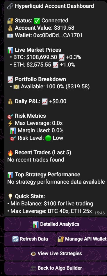 AlgoTrade__'s tweet image. Live Trading is now available in the AlgoBuilder!🤖
The moment you've been waiting for is here! After months of development and rigorous testing, the AlgoBuilder now supports LIVE TRADING with real money execution on @HyperliquidX.
How It Works (Simple 4-Step Process):
1.…