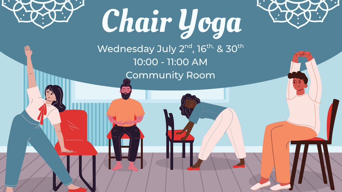 Take a seat and stretch, strengthen, and find your balance! 🪑🧘‍♀️

Chair Yoga offers gentle moves seated and standing, perfect for beginners and all levels. Bring water, yoga blocks if you have them, and wear comfy clothes. Let’s make movement accessible and fun!