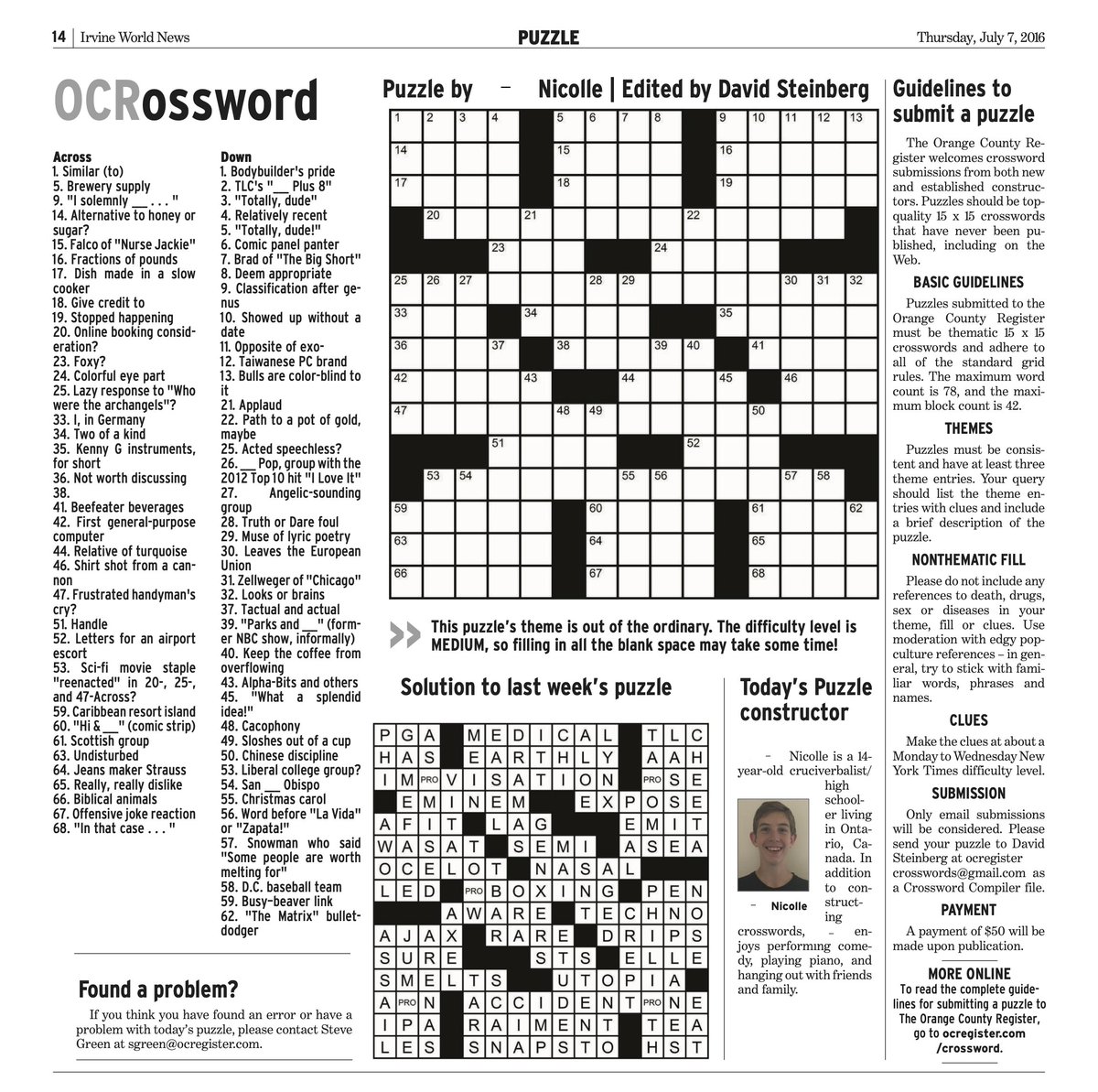 the first crossword i ever got paid for was published nine years ago yesterday