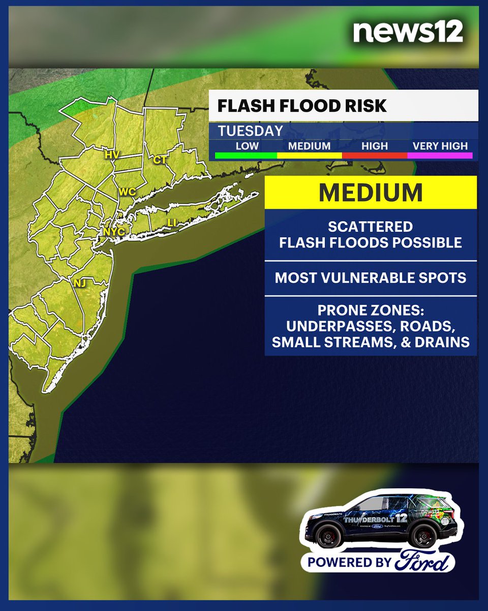 N12Thunderbolt's tweet image. THUNDERBOLT 12 ⚠️ Scattered strong to severe storms arrive after 2 p.m. through 12 a.m. There's a risk for severe weather, and damaging winds and flooding downpours are the primary concern. Stick with News 12 and check your hyper-local forecast for more.