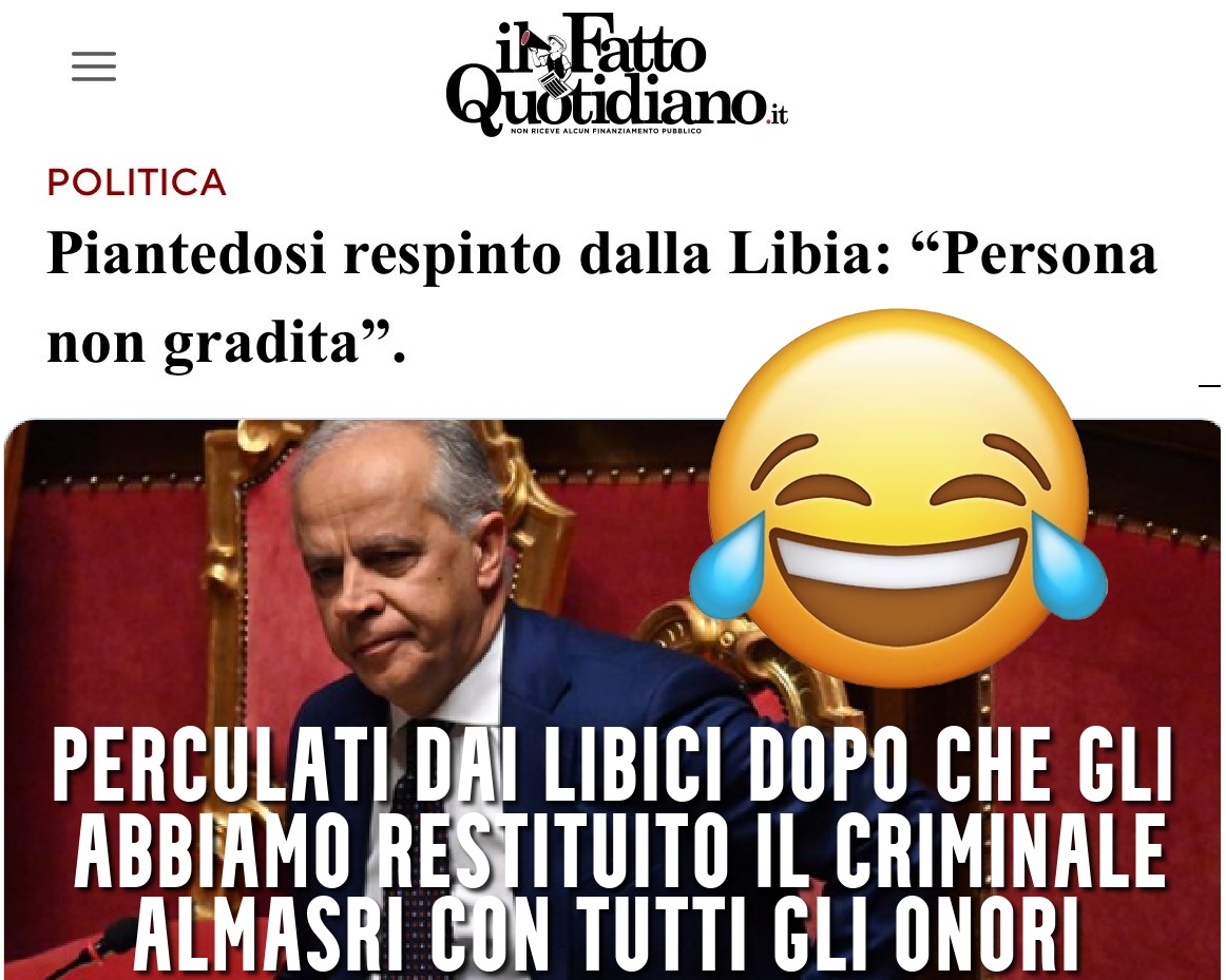 #8giugno #omnibusla7 #coffeebreakla7 #lariachetirala7 #tagadala7 #pomeriggio5 #4disera #esempreCartabianca #inonda #Piantedosi 
Grandissima figura di merda in tutto il mondo terracqueo da parte del #GovernoMeloni