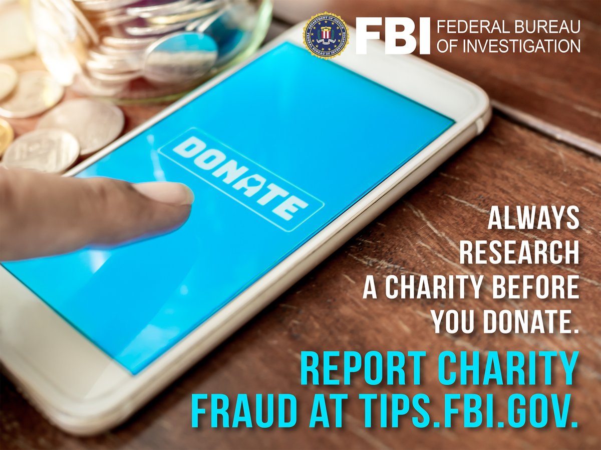 FBITampa's tweet image. After natural disasters, scammers often exploit goodwill by posing as fake charities. These fraudsters pocket your donations instead of helping those in need. Always research before giving.
Know the warning signs: ow.ly/wGOh50WmyGE