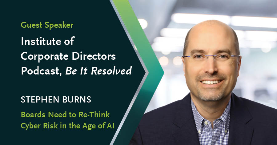 Bennett Jones (@bennettjoneslaw) on Twitter photo Stephen Burns joins @RahulBhardwaj on the <a href="/ICDCanada/">Institute of Corporate Directors</a> Be It Resolved podcast to discuss how boards need to re-think cyber risk in he age of AI.
Hear the full episode: ow.ly/RiQV50Wmz37
#cyberrisk #AI #boardleadership #cybersecurity Stephen Burns joins @RahulBhardwaj on the <a href="/ICDCanada/">Institute of Corporate Directors</a> Be It Resolved podcast to discuss how boards need to re-think cyber risk in he age of AI.
Hear the full episode: ow.ly/RiQV50Wmz37
#cyberrisk #AI #boardleadership #cybersecurity