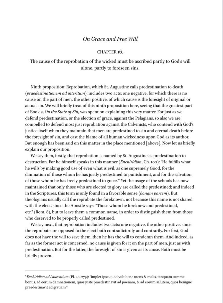 EdwinNunez1646's tweet image. Here is my translation of Robert Bellarmine’s treatment on the cause of reprobation being ascribed partly to the will of God, partly to foreseen sins (and how that’s parsed out), for anyone interested in reading it.
drive.google.com/file/d/1xGrrGy…