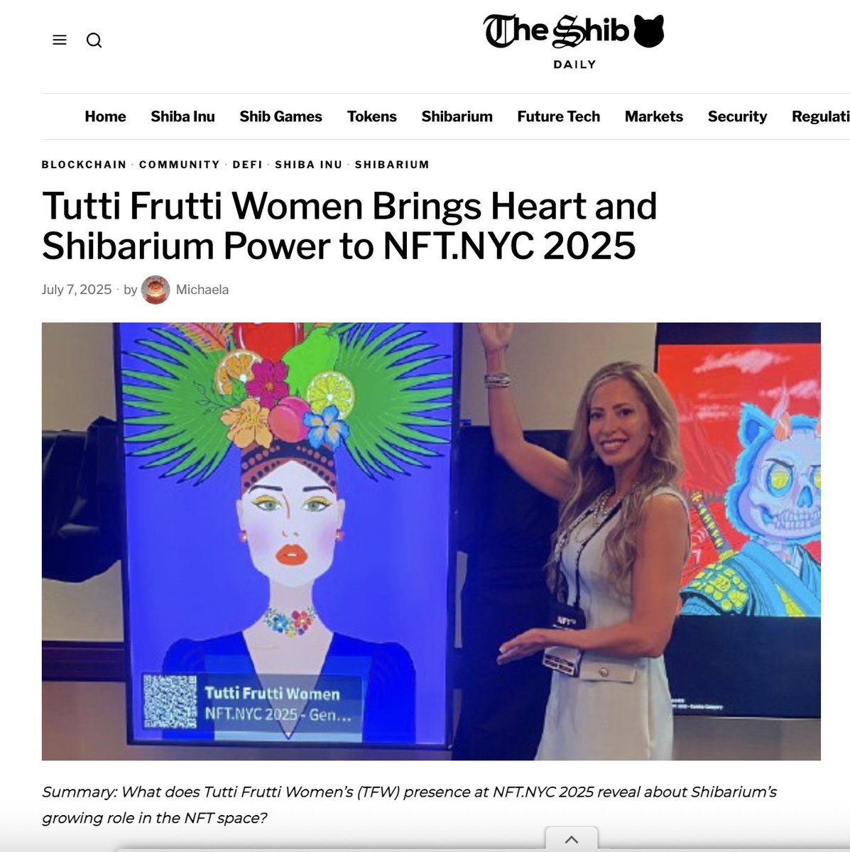 Thank you <a href="/TheShibmagazine/">The Shib</a>  for the lovely interview.

It’s amazing to see <a href="/Queen1Crypto/">CryptoQueen 🛡️</a> next to <a href="/tfw_nft/">Tutti Frutti Women | on ETH & SHIBARIUM</a>,  they make a great team. 🥰

Big love to everyone supporting this frutti mission.

Read it full: news.shib.io/2025/07/07/tut…