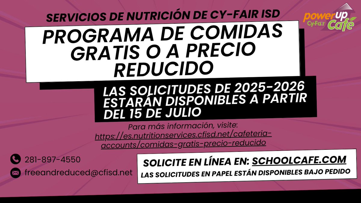 PowerUpCafe's tweet image. ONE WEEK AWAY!! We are only one week away from the Free & Reduced Lunch Application opening up for the '25-'26 school year! NEW: Reduced-Price Eligible Students will also receive breakfast AND lunch at No Charge for 2025-2026! More Info Here: bit.ly/Free-Reduced-I…