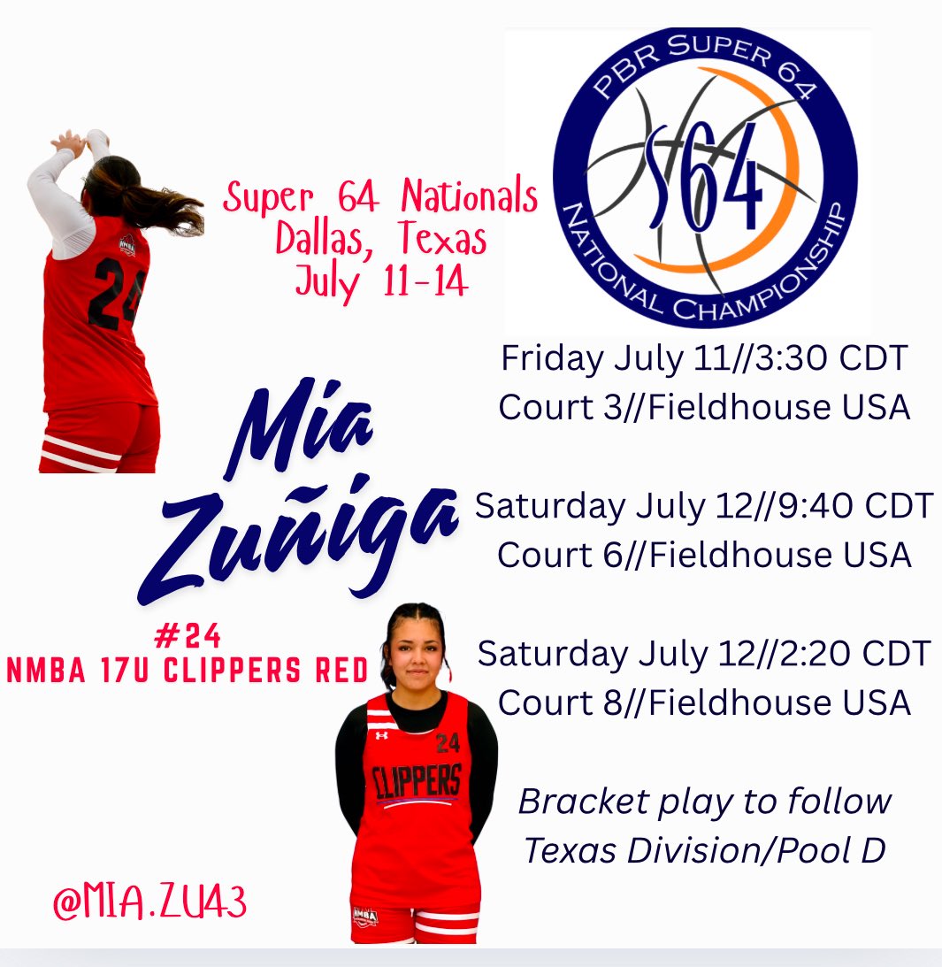 Mia (@mia_zu43) on Twitter photo Check out my games this weekend in Dallas, Texas at super 64 nationals! <a href="/NMClippers/">NM Clippers</a> <a href="/vvhs_girlsbb/">Volcano Vista Girls Basketball</a> Check out my games this weekend in Dallas, Texas at super 64 nationals! <a href="/NMClippers/">NM Clippers</a> <a href="/vvhs_girlsbb/">Volcano Vista Girls Basketball</a>