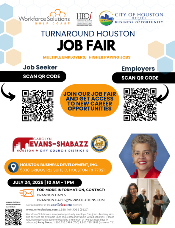 You are one handshake closer to your dream career!
 
Join us at the Turnaround Houston Job Fair on July 24, 2025, from 10:00 A.M. to 1:00 P.M. at the Houston Business Development, Inc. 5330 Griggs Rd, Suite D, Houston TX 77021. 

Register Today!
houstonobo.qualtrics.com/jfe/form/SV_bC…