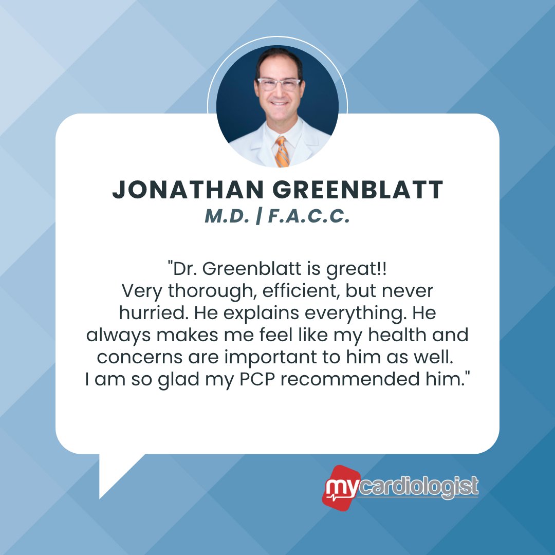 Thorough, efficient, and truly caring 💙 Thank you for the kind words about Dr. Greenblatt — we're honored to be part of your heart health journey!

#PatientPraise #HeartCareThatCares #MyCardiologist #DrGreenblatt #HeartHealth