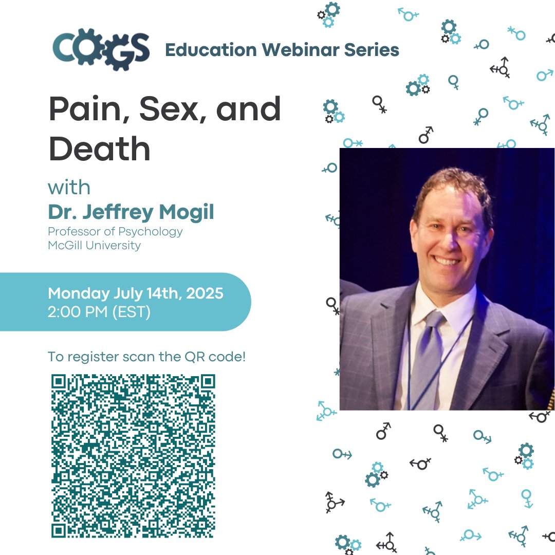 Join us for a powerful conversation on “Pain, Sex, and Death” with Dr. Jeffrey Mogil.
Date: Monday, July 14th, 2025 Time: 2:00 PM EST 📍
Online Webinar (through Zoom) 🔗
Register via shorturl.at/vKLoP  or scan the QR code!
