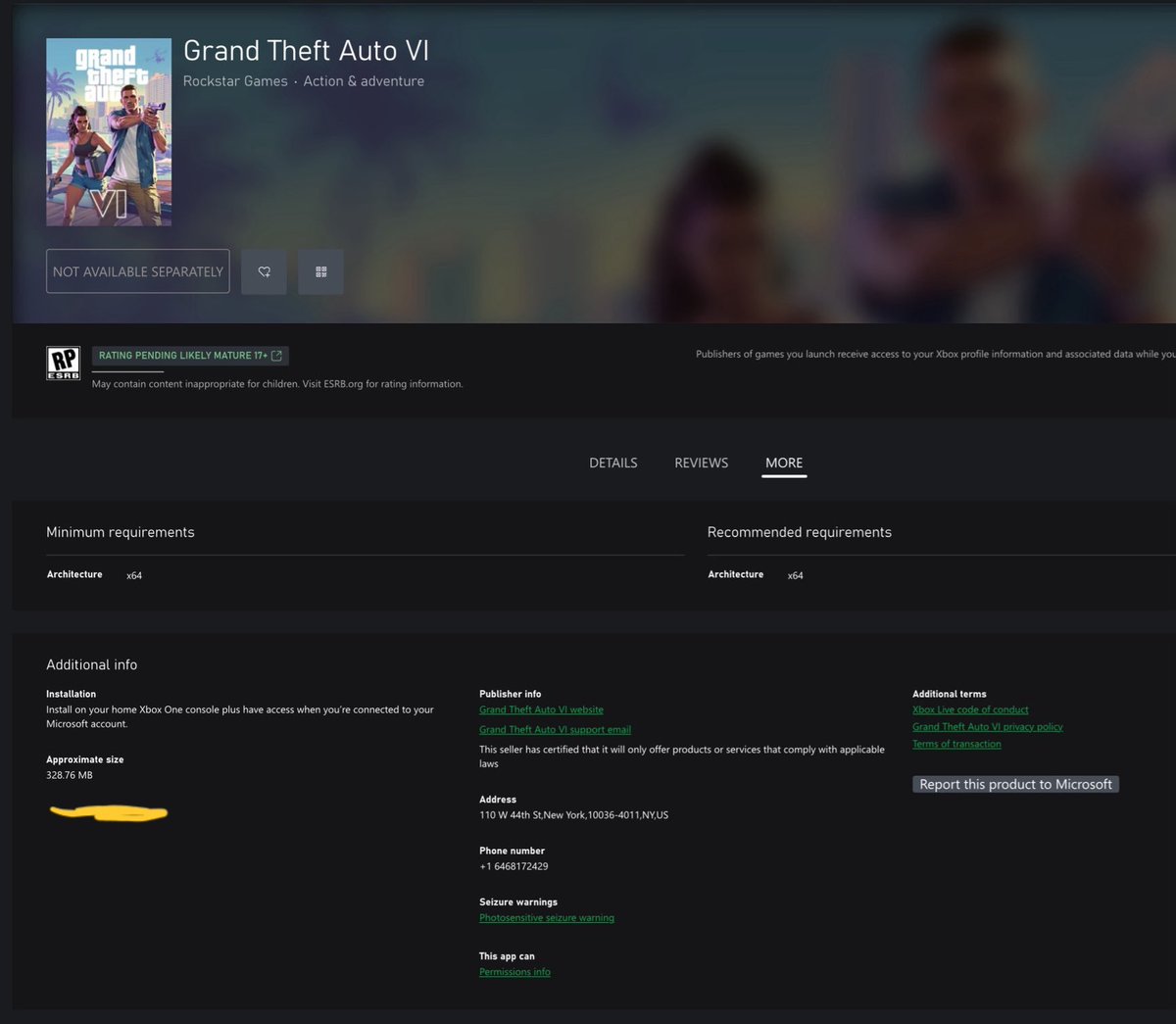GTA VI's file size has been disclosed by Xbox

It's 328.76 MB