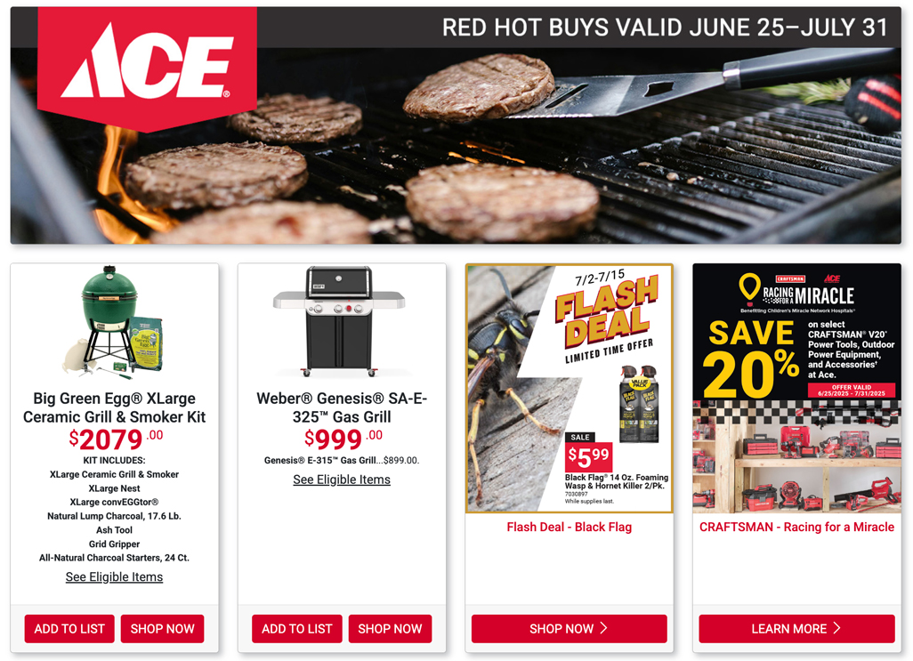 RED HOT BUYS - JUNE 25-JULY 31 - #GetItAtGilmores - your one stop shop for all things home improvement! ACE Hardware, Kitchen &amp; Bath, Flooring, Lumber! You name it!
