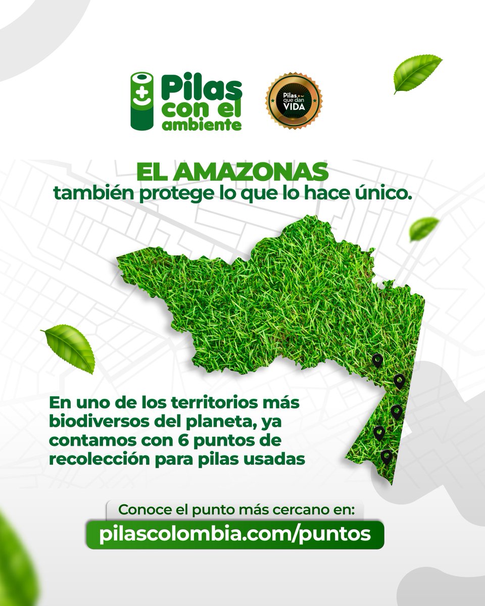 🌿 El Amazonas no solo respira vida, también inspira acción.
Ya son 6 puntos de recolección disponibles para entregar pilas usadas de forma responsable.
Cada entrega es una forma de cuidar uno de los territorios más biodiversos del planeta. 💚