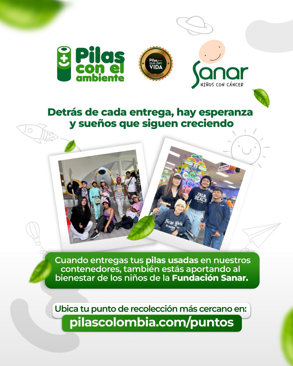 💚 Detrás de cada pila entregada, hay algo mucho más grande en marcha.

Cuando depositas tus pilas usadas en nuestros puntos de recolección, no solo estás cuidando el planeta… También estás aportando al bienestar y los sueños de los niños de la Fundación Sanar.