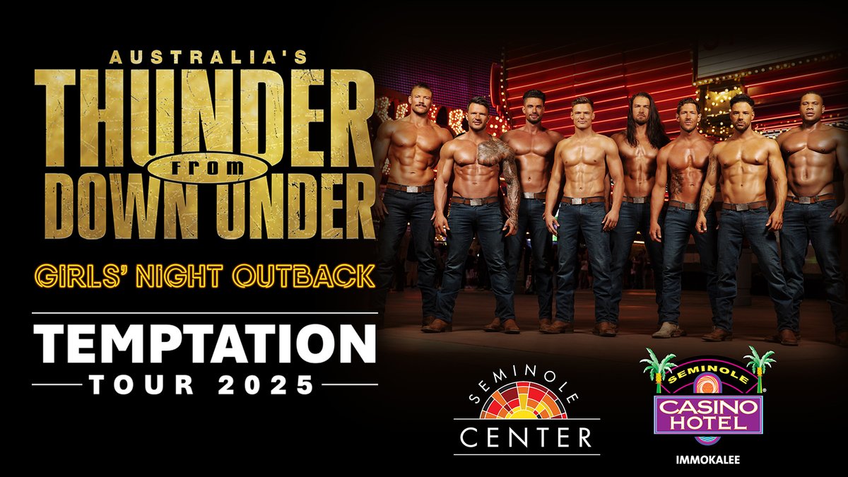 Seminole Casino Hotel IMK (@semcasimmokalee) on Twitter photo 🚨JUST ANNOUNCED🚨<a href="/ThunderVegas/">Australia's Thunder From Down Under</a> returns with their "Temptation Tour" coming to the Seminole Center at Seminole Casino Hotel in Immokalee on Saturday, Dec 6 at 8 PM!
🔗 ow.ly/Nr9t50WmzER
Venue Presale: 7/10
On Sale Friday 7/11 #moreinparadise #australiasthunderfromdownunder 🚨JUST ANNOUNCED🚨<a href="/ThunderVegas/">Australia's Thunder From Down Under</a> returns with their "Temptation Tour" coming to the Seminole Center at Seminole Casino Hotel in Immokalee on Saturday, Dec 6 at 8 PM!
🔗 ow.ly/Nr9t50WmzER
Venue Presale: 7/10
On Sale Friday 7/11 #moreinparadise #australiasthunderfromdownunder