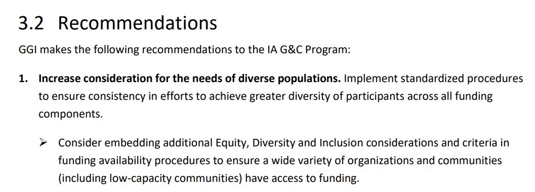 The Impact Assessment Agency gives out grants to help people participate in federal project assessments. It recently had consulting firm <a href="/GossGilroyInc/">Goss Gilroy Inc.</a> review this program. 

The #1 recommendation for change? Add DEI criteria.