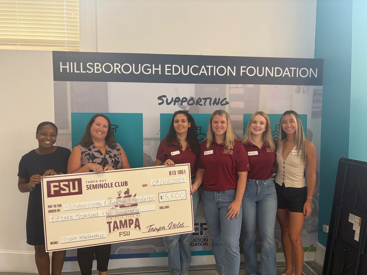 🎓 A huge thank you to the <a href="/tampanoles/">Tampa Bay Seminole Club</a> for stopping by Hillsborough Education Foundation last week with their generous scholarship donation! 🍢❤️💛

This incredible gift supports a 4-year scholarship for a local student heading to <a href="/FloridaState/">Florida State University</a>, selected through an essay process